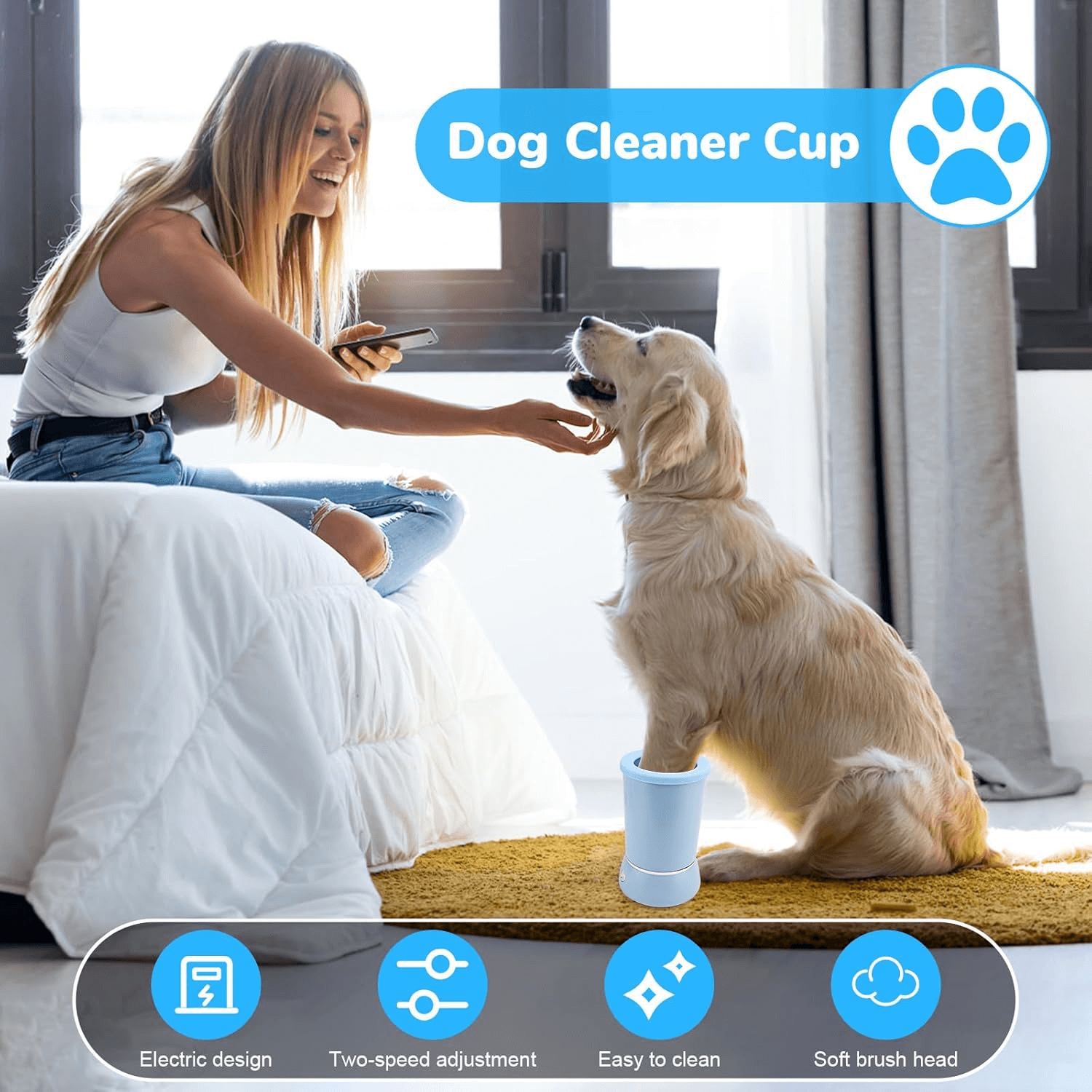 Dog cleaning pod portable gadget in use, showcasing gentle cleaning for a dog's paws.